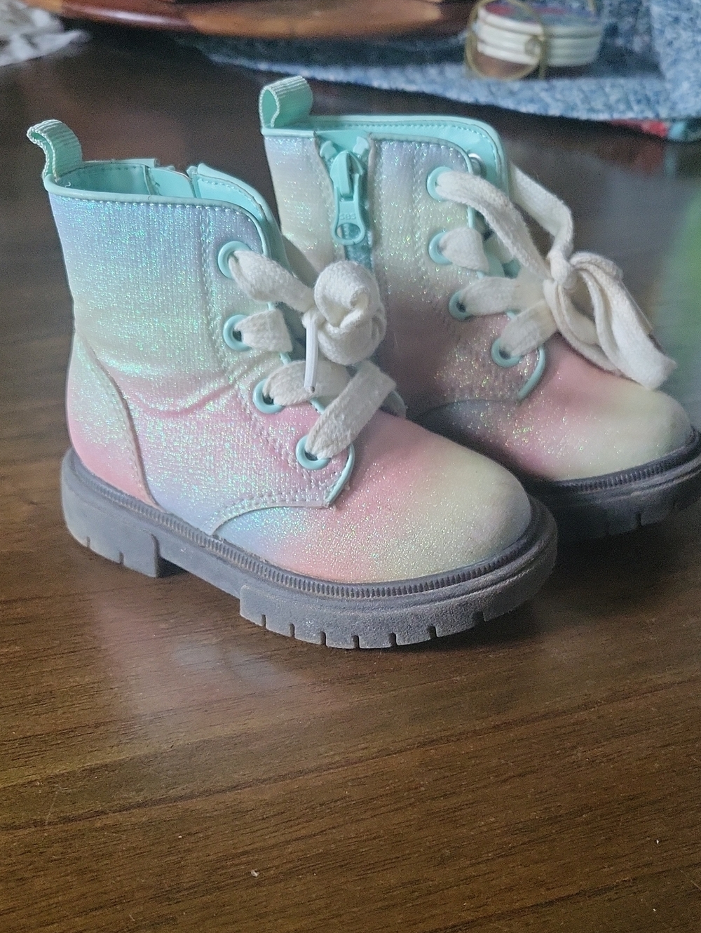 Cat & Jack Kids Glitter Lace-Up Ankle Boots - Pink & Mint